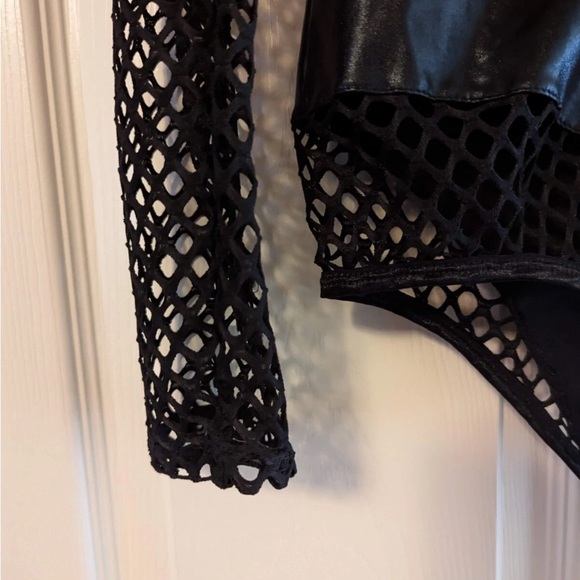 Music Legs Black Fishnet and Leather Bodysuit - Picture 6 of 11